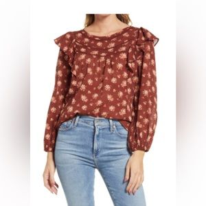 Madewell Ladder Trim Ruffle Top Dandelion Burnished Mahogany XL